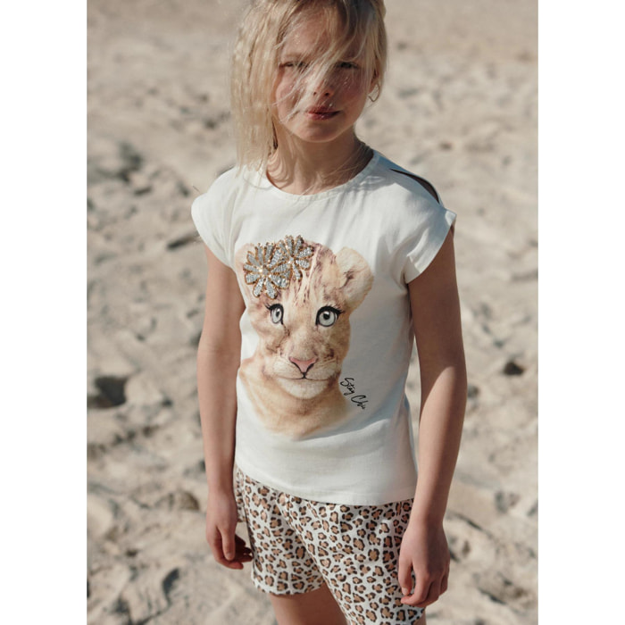 T-shirt stampa tigre con paillettes