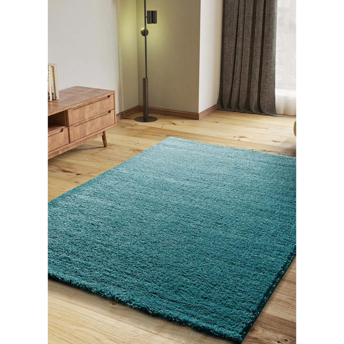 ATLAS Alfombra shaggy lisa en color aqua, varias medidas disponibles
