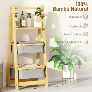 Estantería para Baño Plegable de Bambú, Estante de Baño con 2 Cestos para Ropa Sucia, Estante Abierto, para Dormitorio, Lavadero, Gris