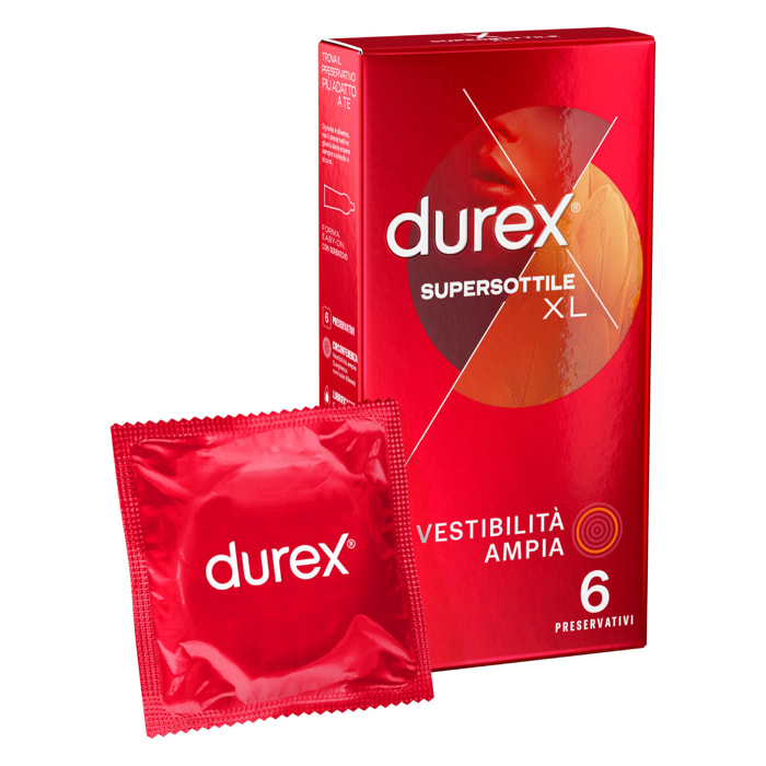 Preservativi Durex Supersottile XL con Forma Easy-On - Confezione da 6 Profilattici