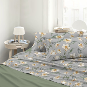 Completo letto matrimoniale in raso stampato Lavinia