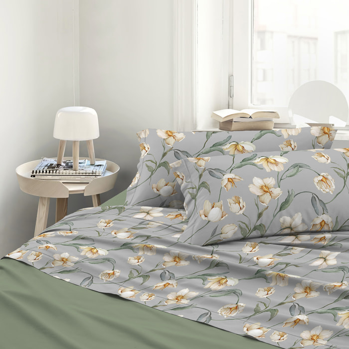 Completo letto matrimoniale in raso stampato Lavinia