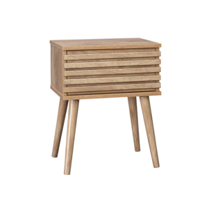 Table de chevet style scandinave décor bois avec tiroir rainuré et pieds compas