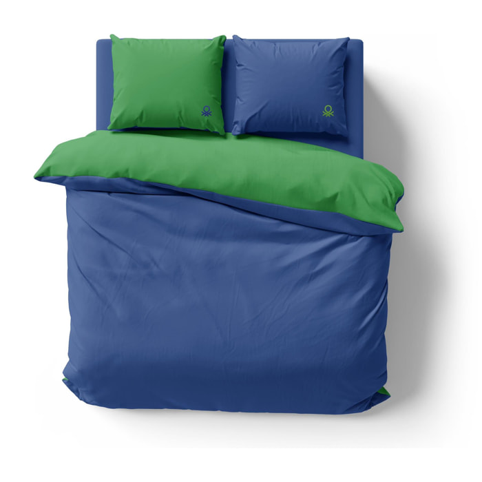 Set de cama 150 - 160 cm 100% algodón - funda nórdica reversible 200x220 + sábana bajera 150 - 160x200+30cm + 2x funda de almohada 50x70cm - verde y azul rainbow benetton