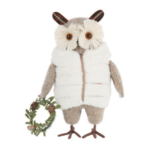 J-Line figurine Hibou + Manteau - polyester - beige/blanc - large
