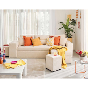 California - canapé d'angle réversible 4 places - convertible avec coffre, étagère et poufs - en velours texturé - Beige