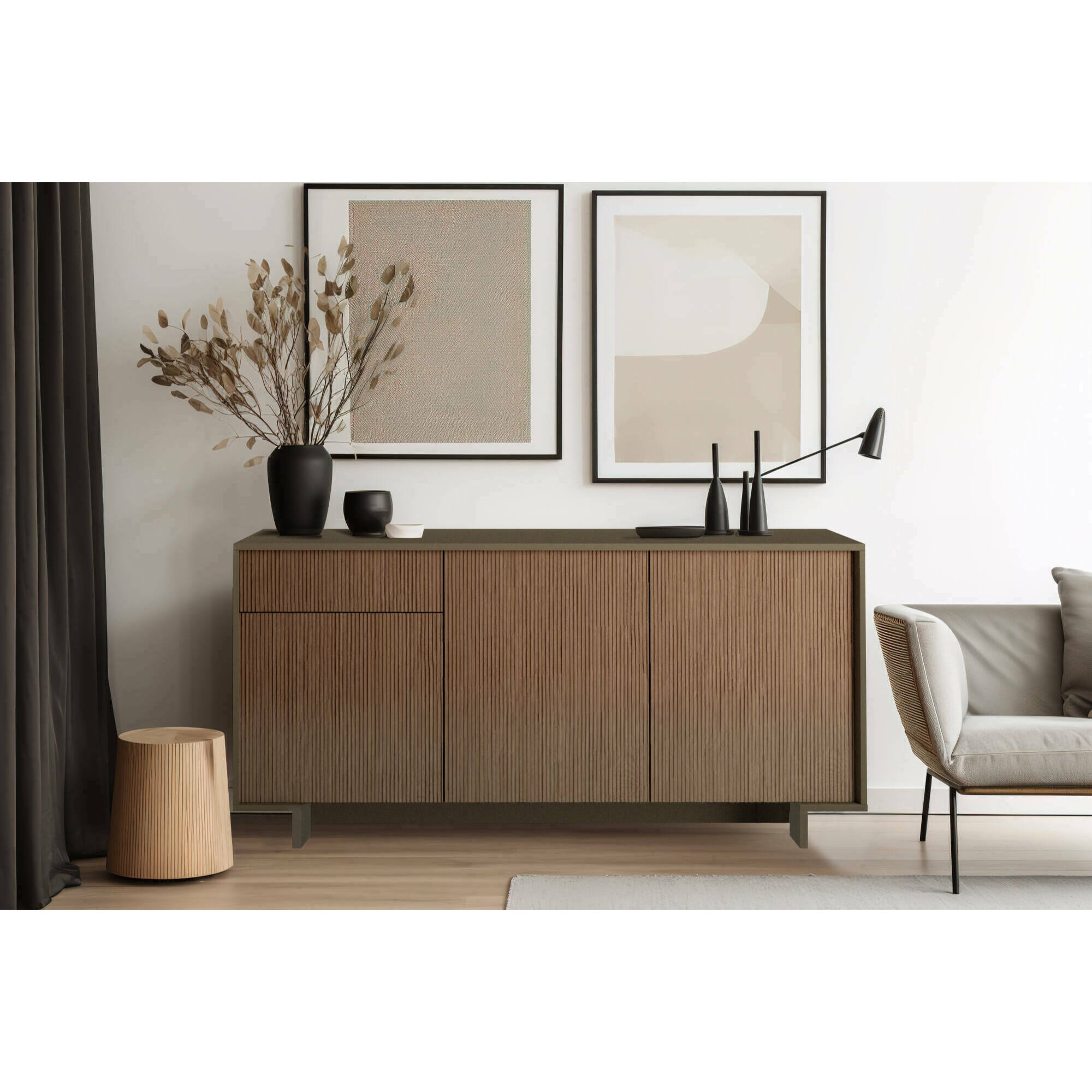 Credenza Davallon, Madia da salotto, Buffet da soggiorno a 3 ante e 1 cassetto, 100% Made in Italy, 170x42h78 cm, Marrone e Noce