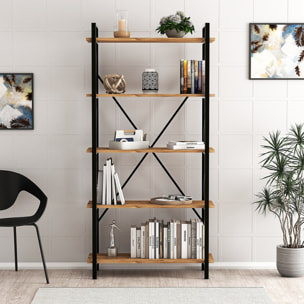 MILI - Bibliothèque design en métal - 5 étagères - bois et noir