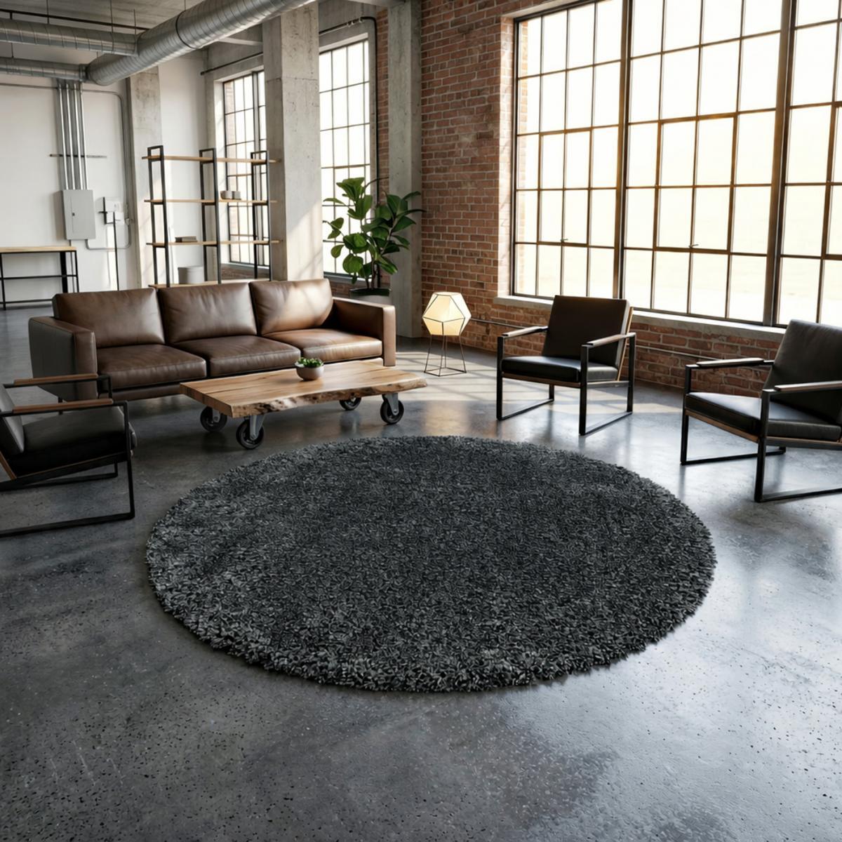Tapis longs poils shaggy tissé motif uni TENI