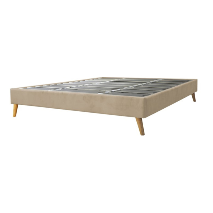 Sommier à lattes flexibles | Robuste et confortable | Cadre à lattes & pieds scandinaves | Suédine | Beige
