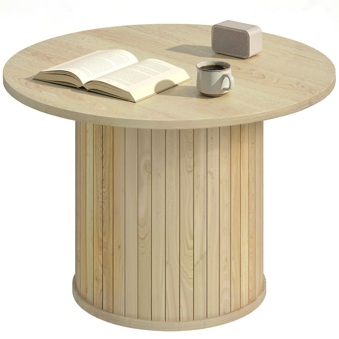 Mesa de Centro, Mesa baja para Salón Redonda con Base de Columna con Listones, para Sala de Estar, Dormitorio, Ø60x40 cm, Natural