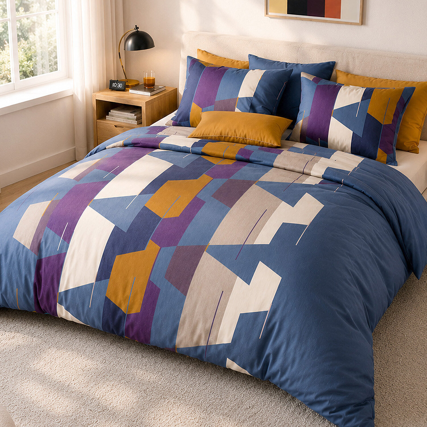 Parure housse de couette 100% percale de coton motif géométrique abstrait - AXOM