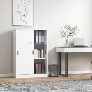 Armoire de bureau 2 portes coulissantes verrouillables dim. 80L x 40l x 120H cm 2 étagères panneaux particules blanc