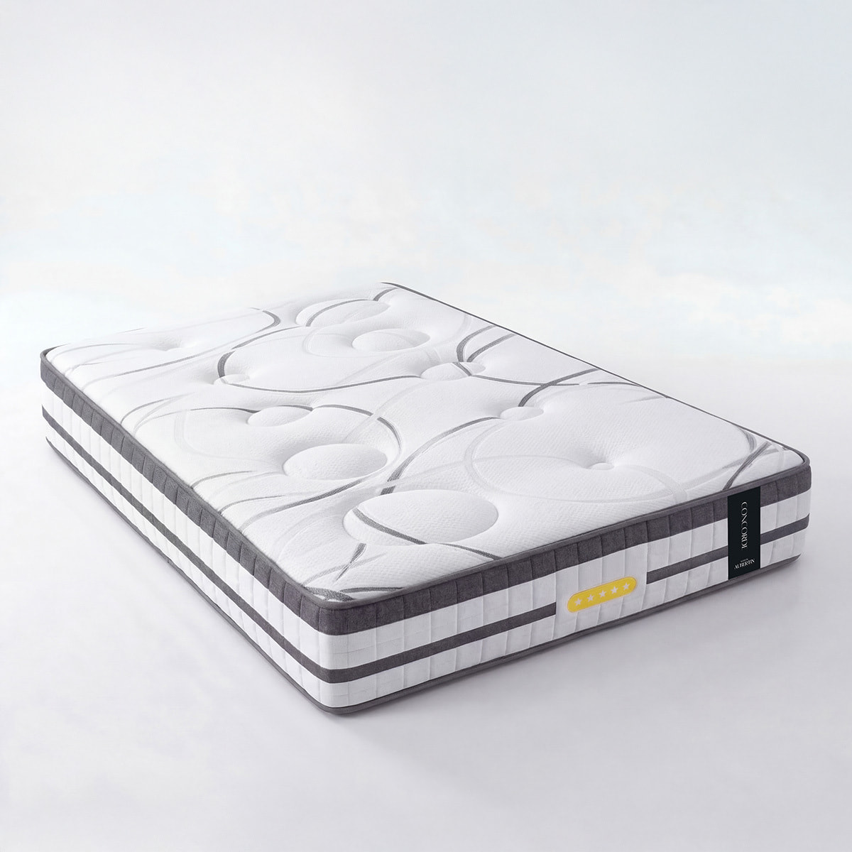 Ensemble Matelas Hybride Concorde & Sommier Bois, Ressorts Ensachés & Mémoire de Forme, 26 cm, Technologie Tri-lattes, Soutien Ferme