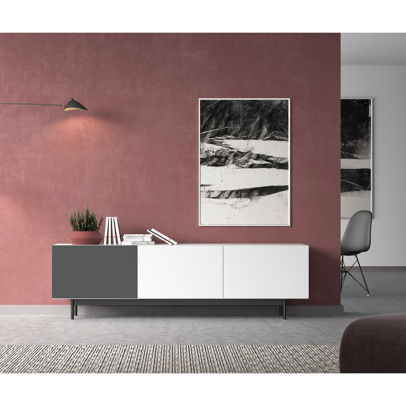 Bajo tv 3 puertas Printed blanco-grafito 52x180x44 cm