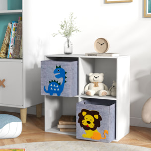 Meuble de rangement jouets enfant étagère de jouet pour chambre d'enfant 4 casiers 2 tiroirs non tissé MDF blanc