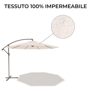 Ombrellone 3x3 M Decentrato Retrattile Braccio Rotabile Chiusura Manovella Giardino Piscina In Acciaio Inossidabile Telo 180 g/m2 Impermeabile Panna
