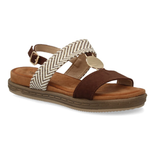 Sandalia mujer cómoda doble tira y adorno metálico