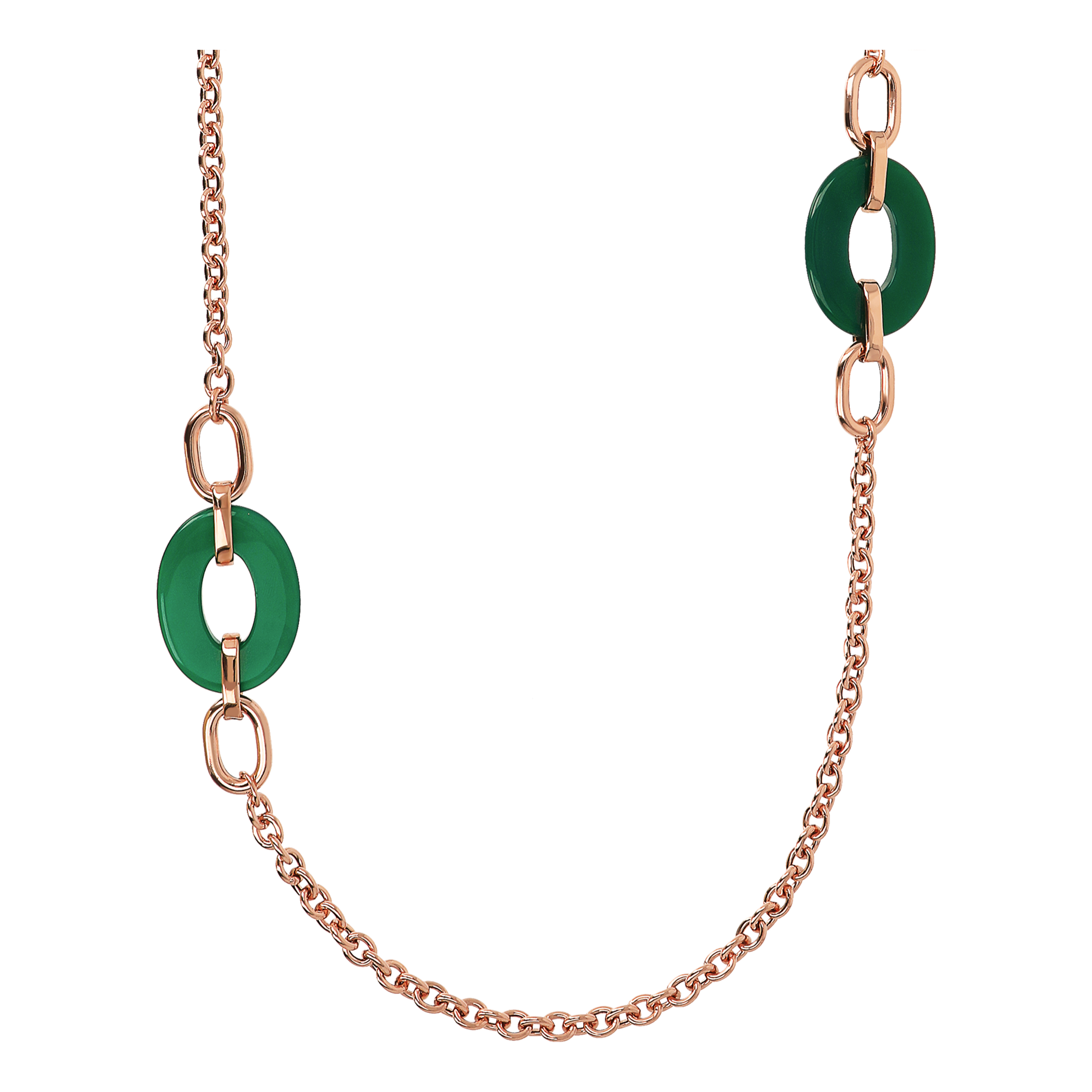 Collana Catena Rolo con Maglie Traforate e Agata Verde Ovale