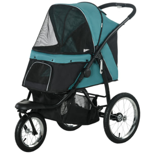 Poussette buggy pour chien pliable 3 grandes roues vert noir