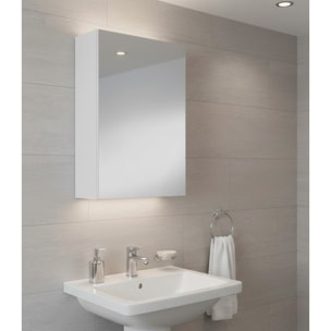 Pensile Bagno Con Anta A Specchio E Ripiani Interni Mobile Sospeso Salvaspazio In Melaminico Arredo Bagno Moderno Minimal  65 x 40 x 21 Cm Bianco
