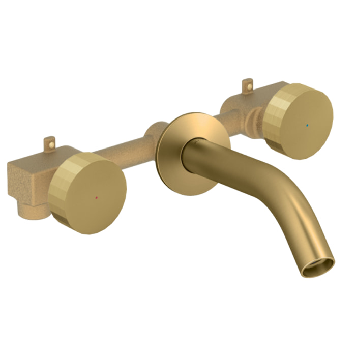 Pack mitigeur lavabo encastré 3 trous Grands Boulevards laiton brossé avec mécanisme complet