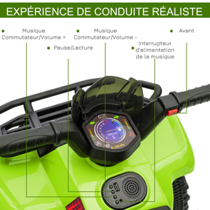 Buggy électrique enfant quad électrique pour enfant de 18 à 36 mois effet lumineux 6 V 2 Km/h max. métal PP vert