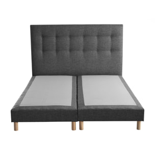 Ensemble sommier tapissier, SYMBIOSE, tête de lit capitonnée gris éléphant