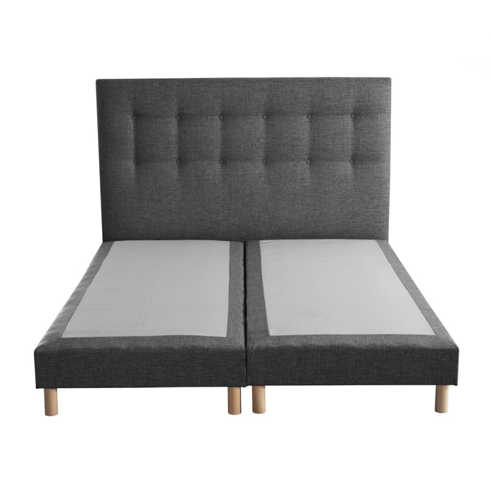 Ensemble sommier tapissier, SYMBIOSE, tête de lit capitonnée gris éléphant