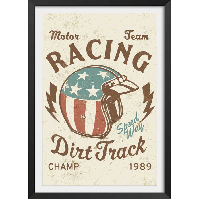 Affiche vintage motor racing Affiche + cadre en bois - Noir