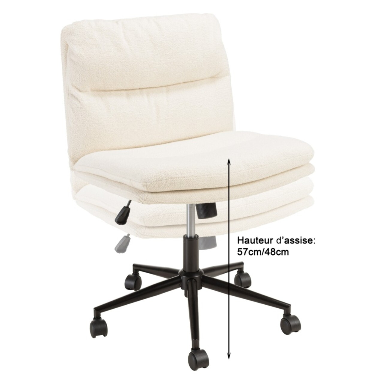 MINA - Chaise de bureau à roulettes en tissu écru dossier carré