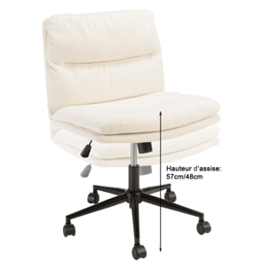 MINA - Chaise de bureau à roulettes en tissu écru dossier carré