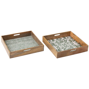 J-Line Plateau Carré - bois - vert/blanc - 2 pièces