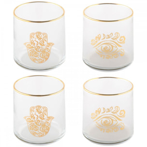 Verres a eau main de fatma et oeil dore - lot de 4