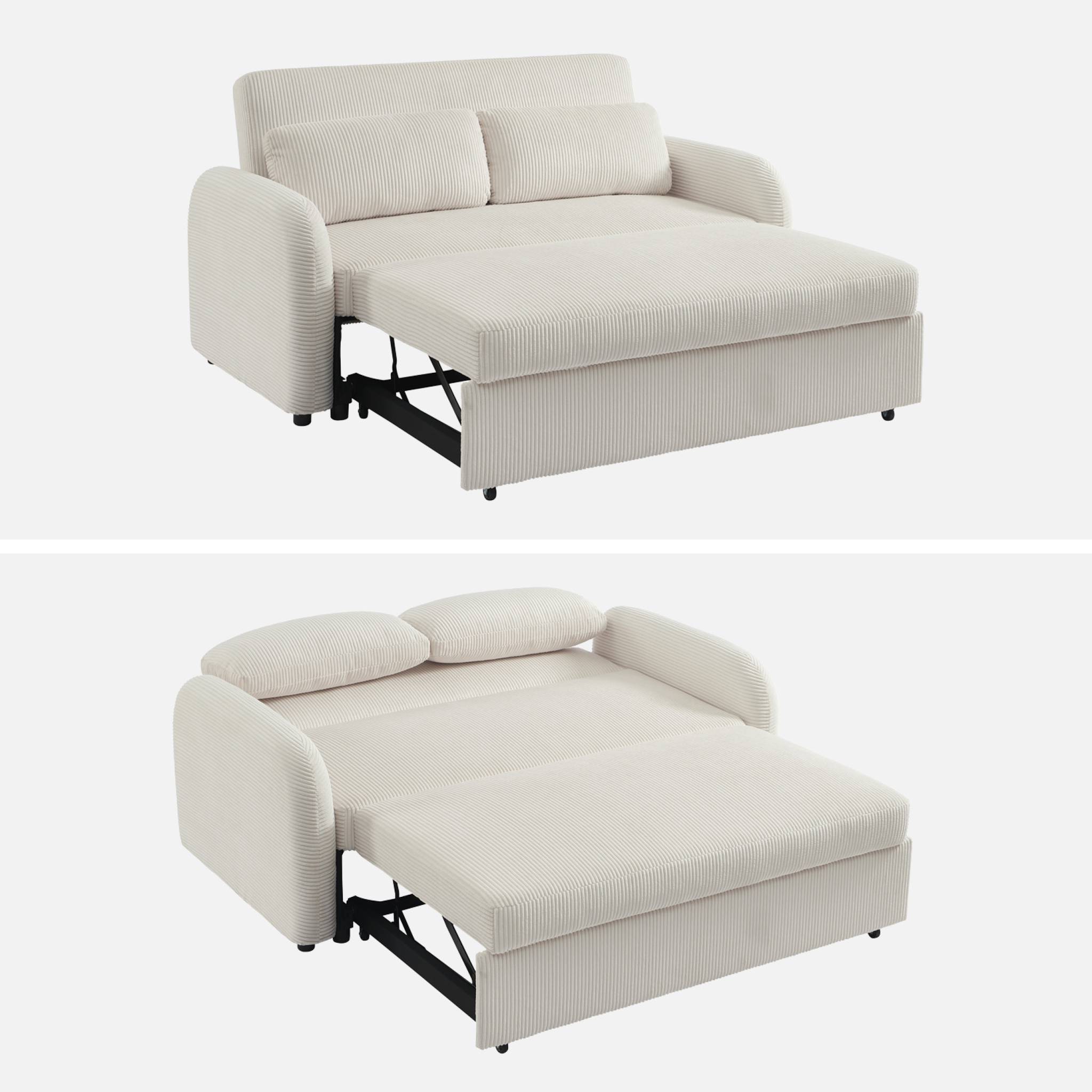 Canapé convertible arrondi 2 places velours côtelé blanc L 168 x P 90 x H 88cm - Lino