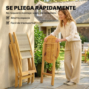 Conjunto de Mesa y Sillas de Terraza Exterior de Madera 3 Piezas, Muebles de Jardín Exterior con 2 Sillas Plegables, Asiento Respaldo de Cuerda PP, Mesa Redonda para Patio, Balcón, Natural