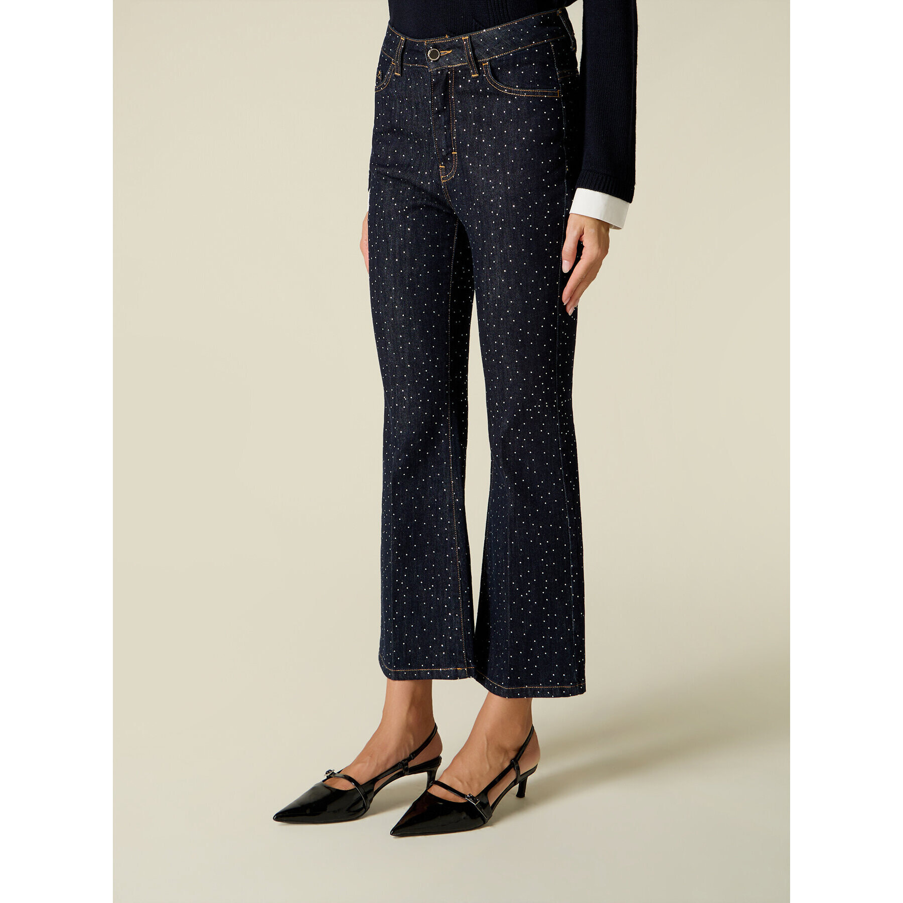 Oltre - Jeans flare con cristalli all over - Blu