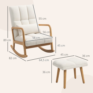 Fauteuil à bascule tissu laine bouclée matelasée avec repose-pieds style nordique