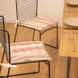 Galette de chaise matelassée à rayures en toile canevas - Rouge