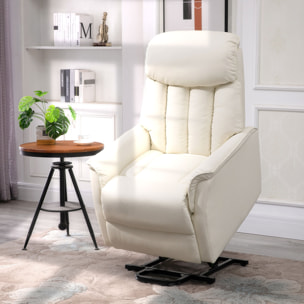 Fauteuil de relaxation électrique fauteuil releveur inclinable avec repose-pied ajustable revêtement synthétique tissu crème