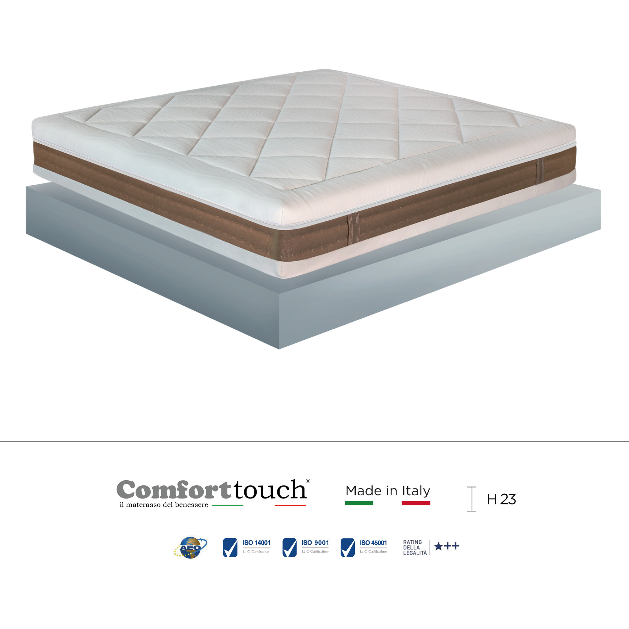 "Sun" H23 cm 180x200 2 guanciali Memory OMAGGIO sfoderabile Memory Foam a tre strati