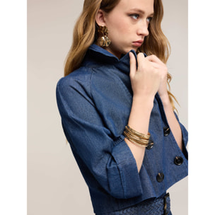 Motivi - Trench doppiopetto corto in chambray - Blu