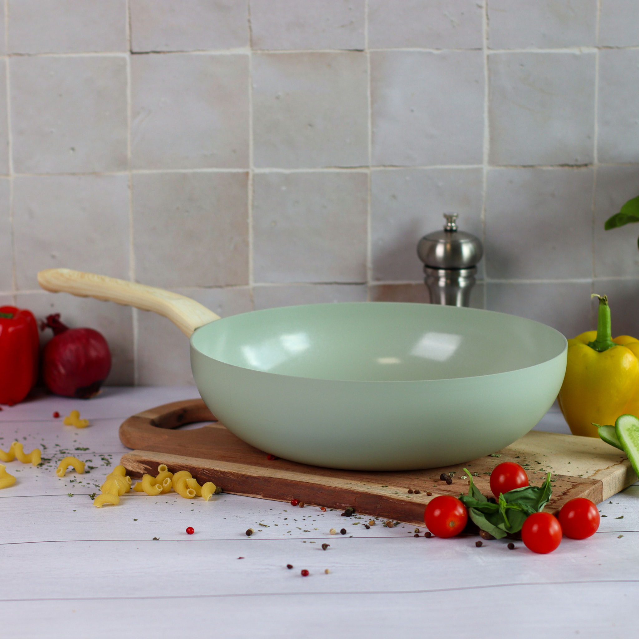 Wok en revêtement céramique 28cm céladon - tous feux COLORAMA