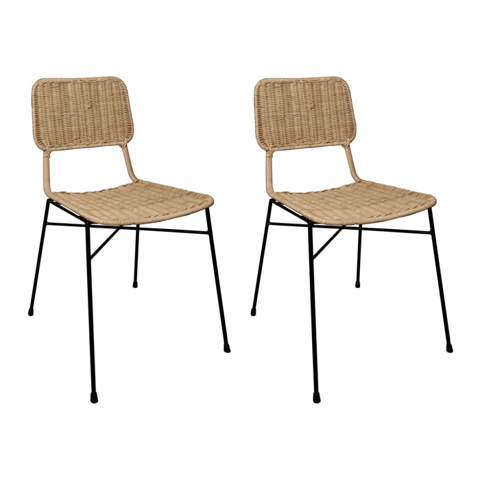 Lot de 2 chaises en rotin et pieds en métal SUZIE