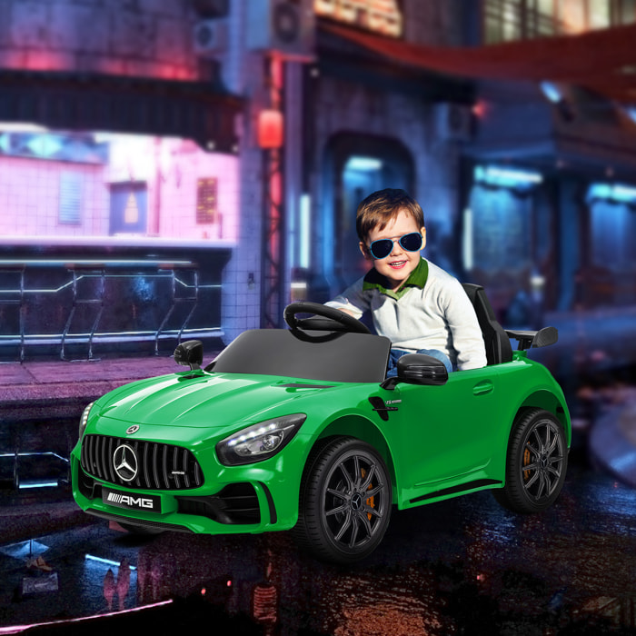 Coche Eléctrico para Niños de +3 Años Mercedes-Benz AMG GTR Carro Eléctrico Infantil con Batería 12V Mando a Distancia Faros Bocina Música y Pantalla Verde