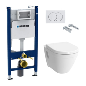 Pack WC Bati-support Geberit Duofix + Cuvette suspendue Vitra S50 avec bride + Abattant soft close + Plaque blanche (S50Geb3)