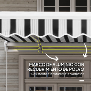 Toldo Manual Retráctil 395x245 cm, Toldo Exterior Terraza con Ángulo Ajustable, Brazo Articulado, Montaje a Pared, Estructura de Aluminio, Anti-UV e Impermeable, para Jardín, Azul y Blanco