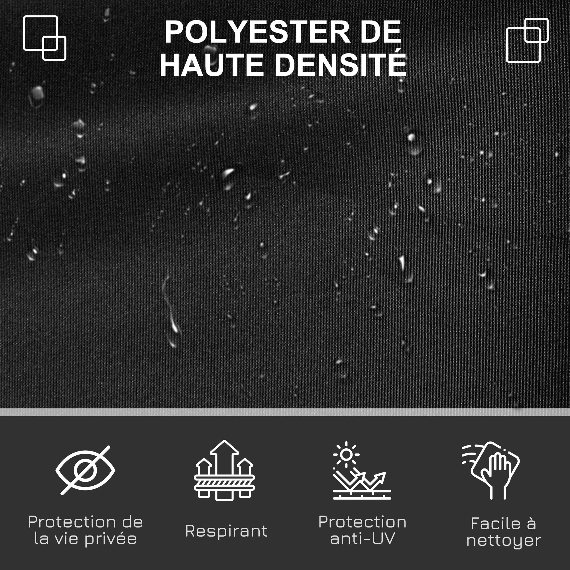Store latéral brise-vue paravent rétractable dim. 3L x 1,6H m métal polyester imperméable anti-UV haute densité 180g/m² noir