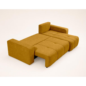 Nicole - canapé d'angle réversible 4 places convertible avec coffre en tissu - Jaune