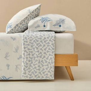 Funda nórdica algodón hojas Lari color azul 100% Algodón percal